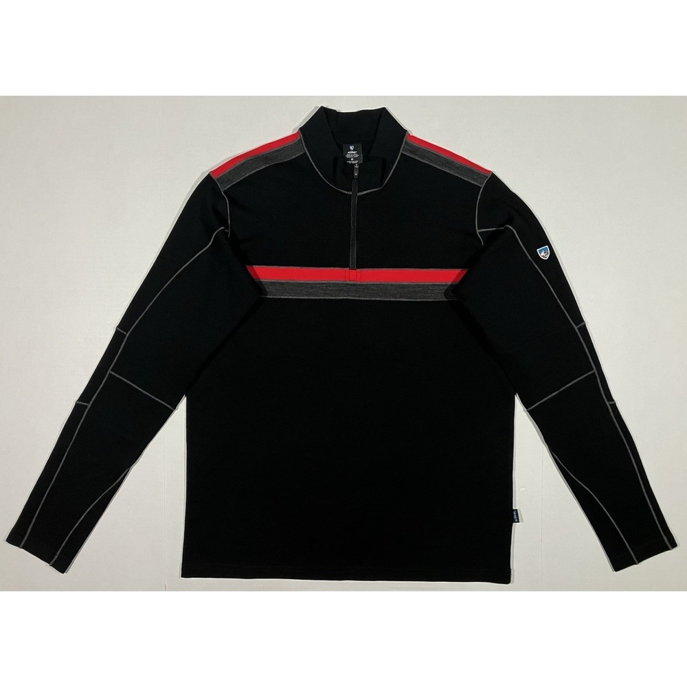 Kuhl Downhill Racr 1/4 Zip Pullover Top Mens Medium Merino Wool Black Ski Base